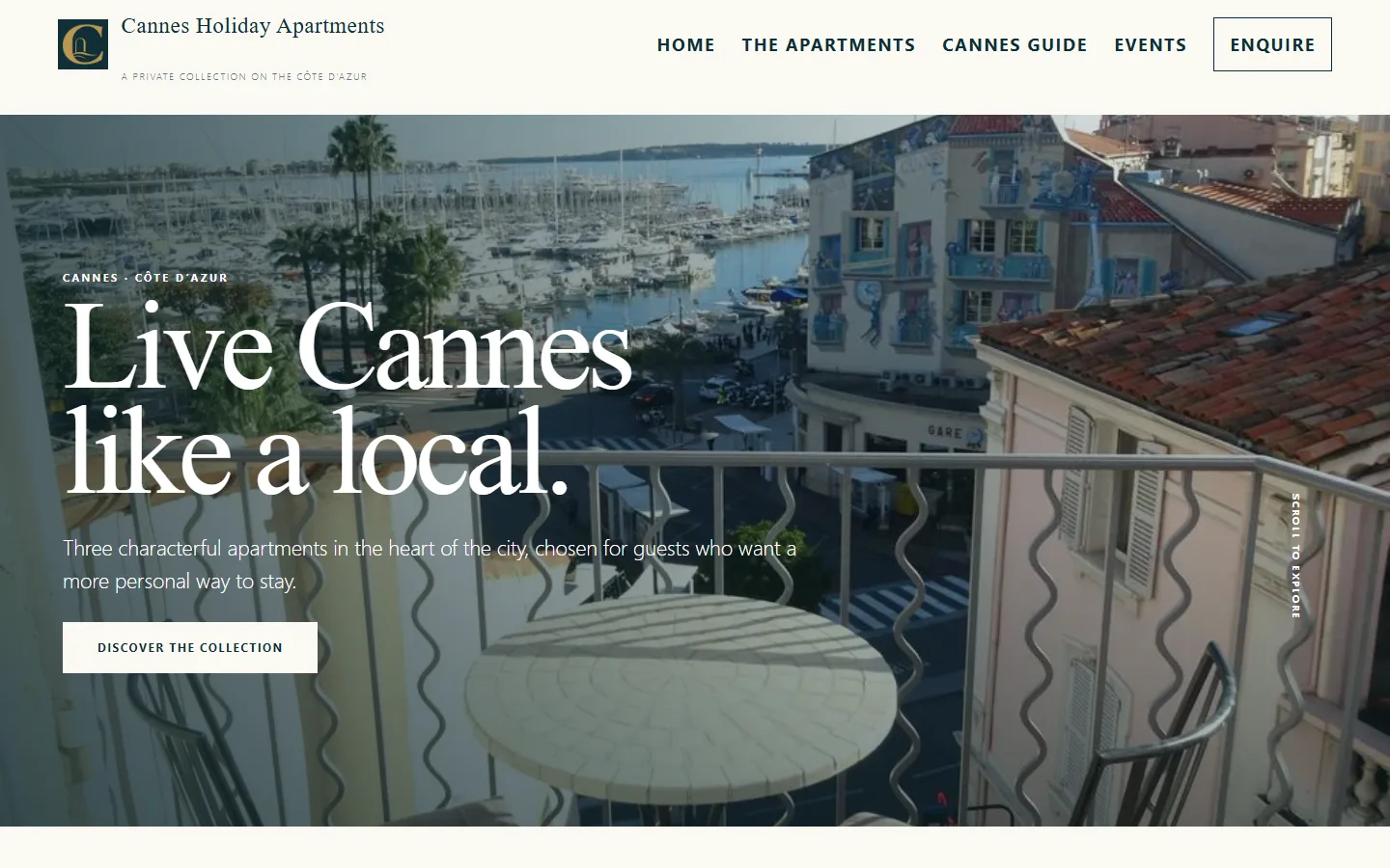 Cannes Holiday Apartments website displayed on desktop