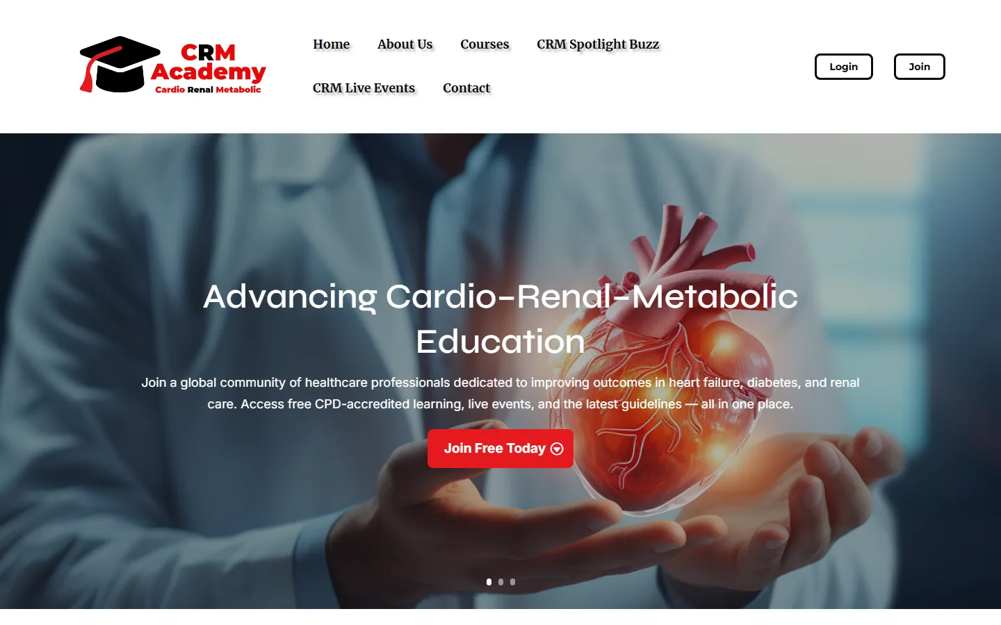 CRM Academy website displayed on desktop