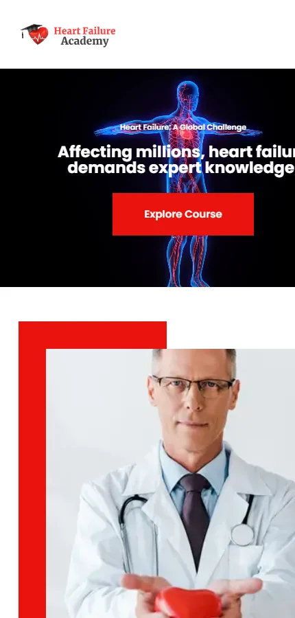 Heart Failure Academy homepage on mobile