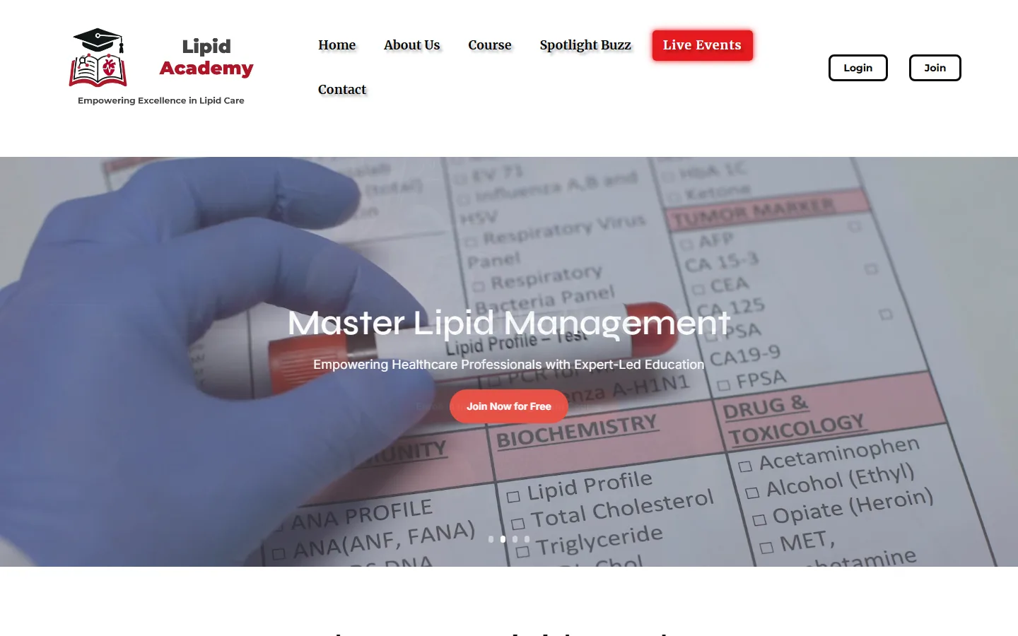 Lipid Academy website displayed on desktop
