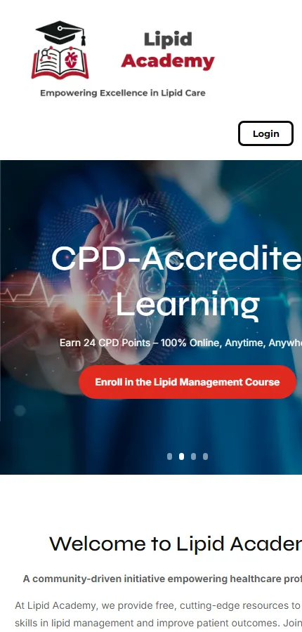 Lipid Academy homepage on mobile