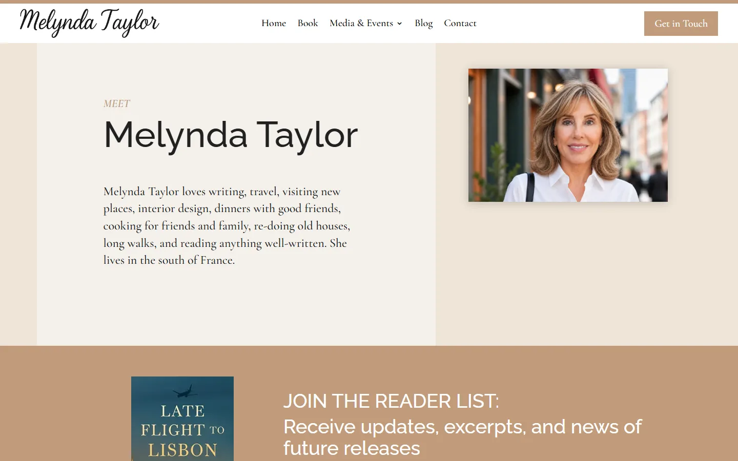 Melynda Taylor website displayed on desktop