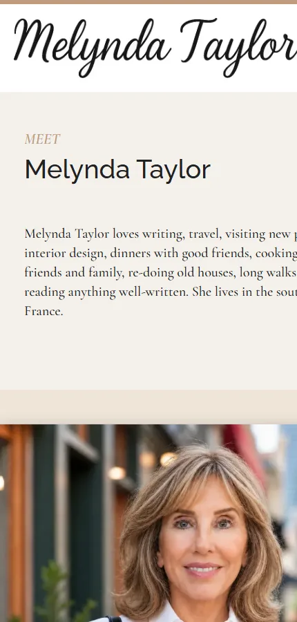 Melynda Taylor homepage on mobile
