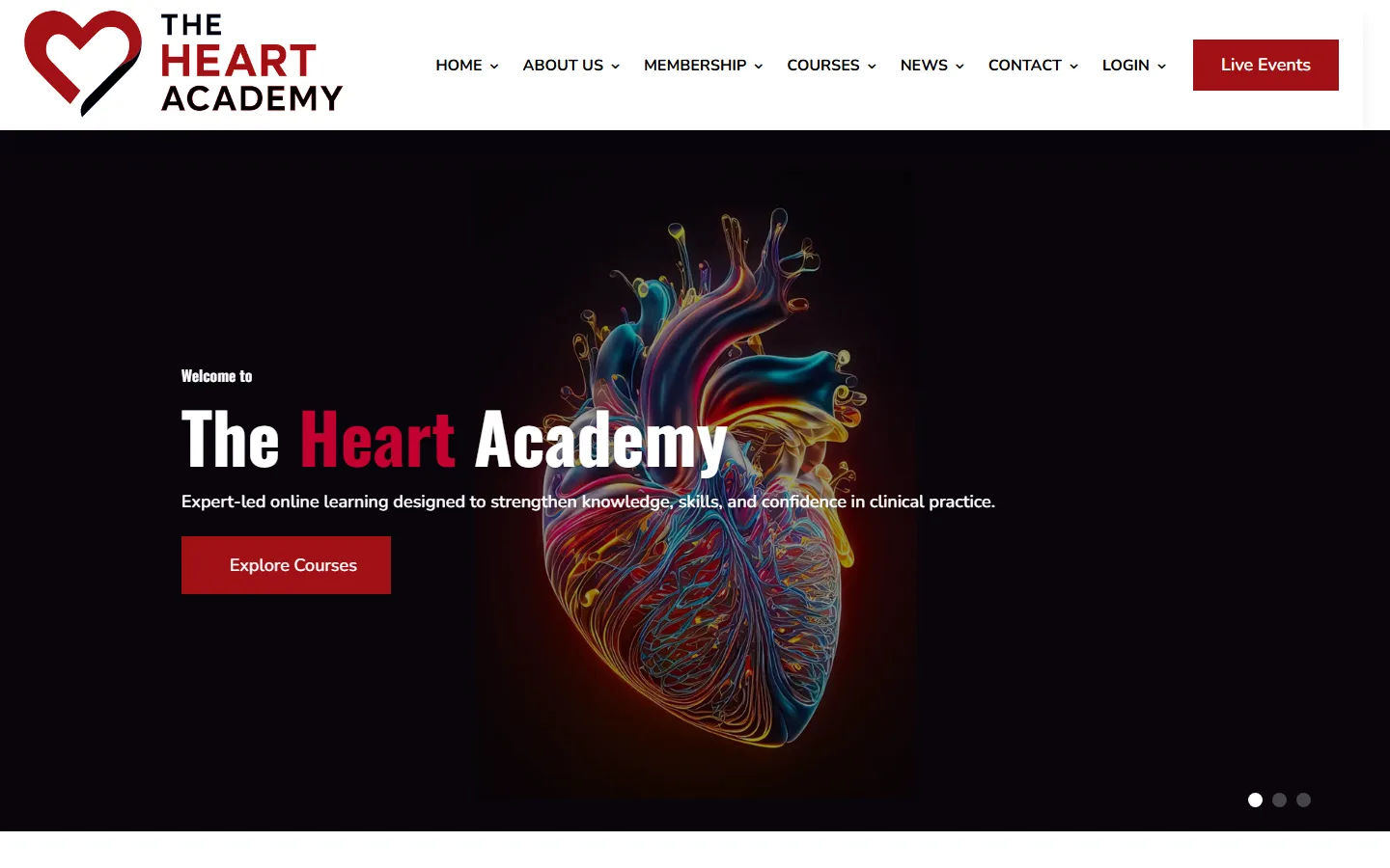 The Heart Academy website displayed on desktop