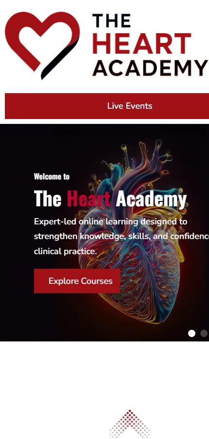 The Heart Academy homepage on mobile