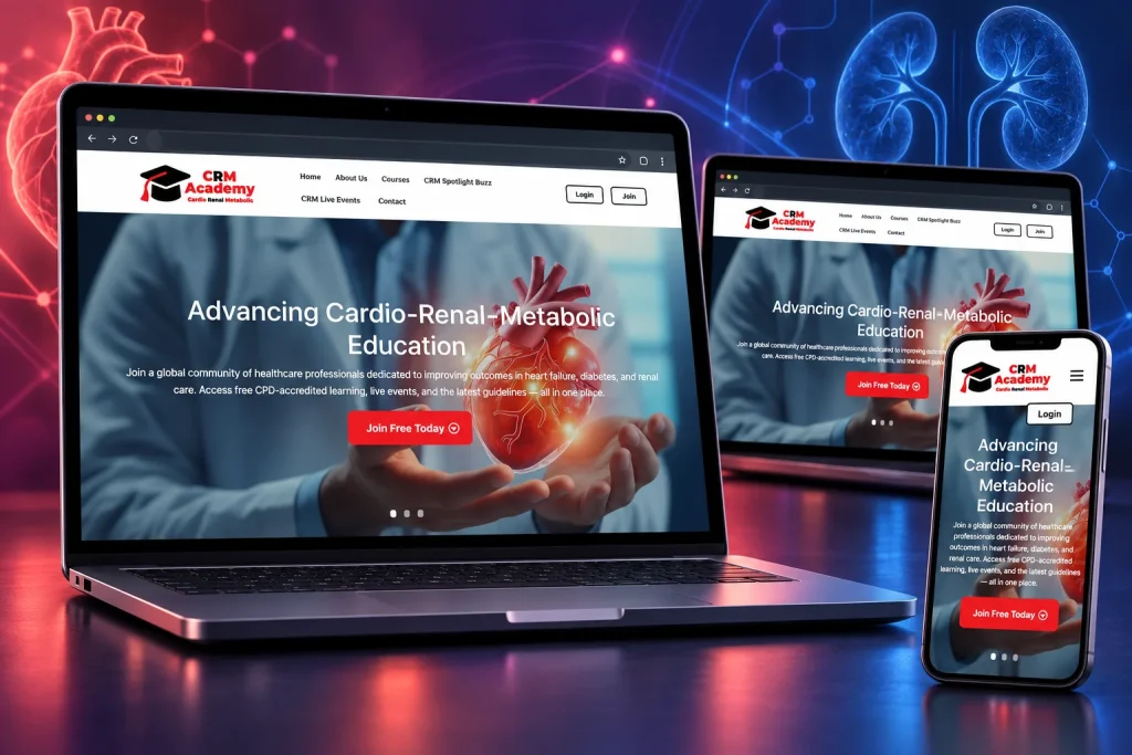 CRM Academy website shown across laptop, desktop and mobile screens