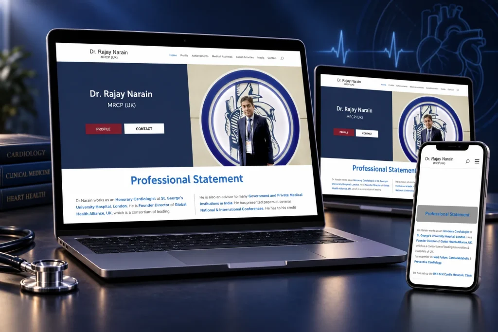 Dr Rajay Narain website shown across laptop, desktop and mobile screens