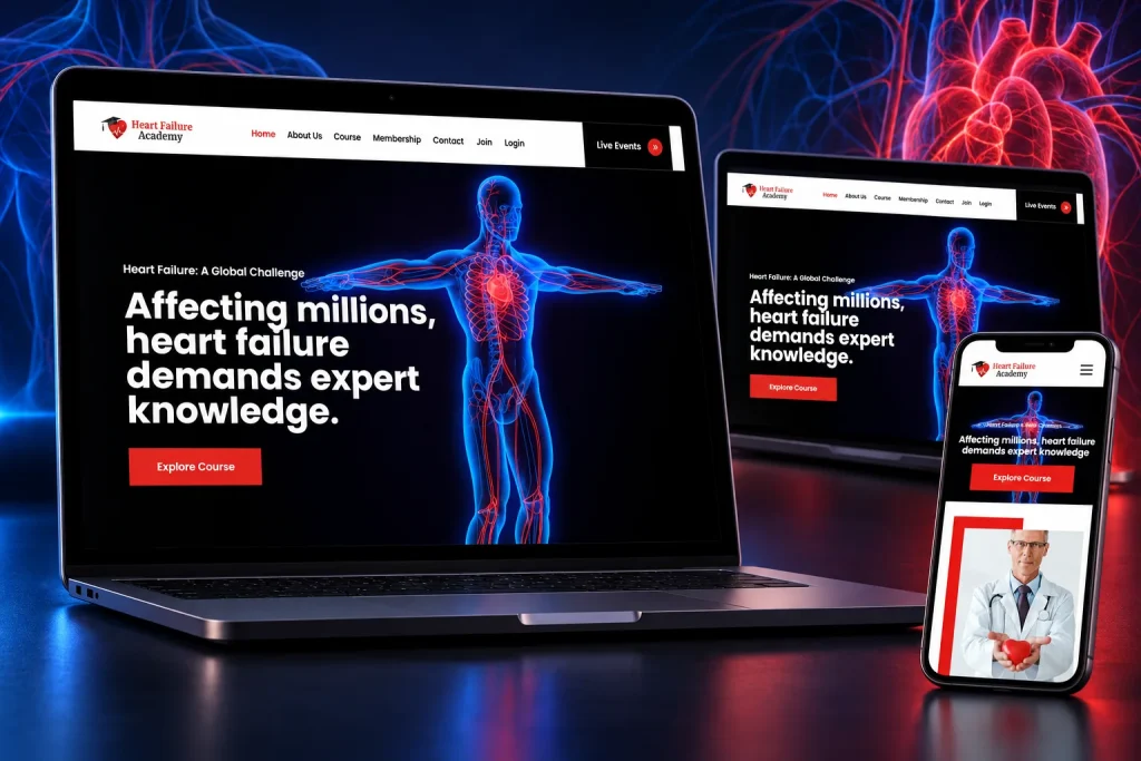 Heart Failure Academy website shown across laptop, desktop and mobile screens