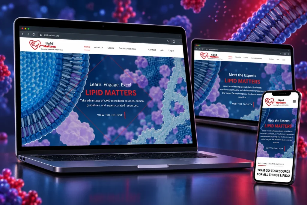 Lipid Matters website shown across laptop, desktop and mobile screens